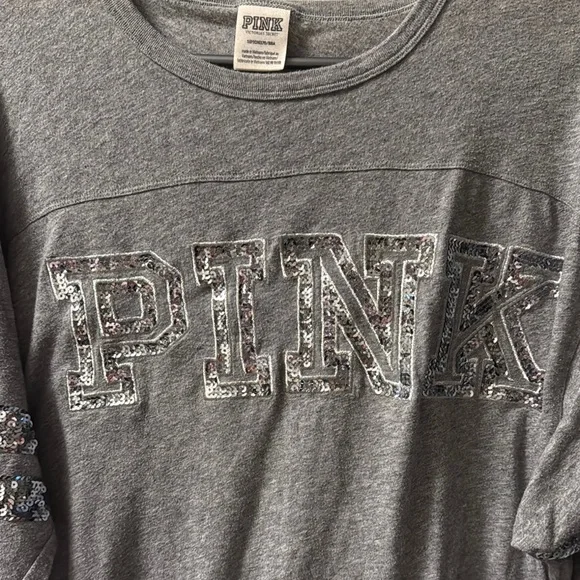 PINK Victoria's Secret Gray Sequin Tee - Picture 3 of 5